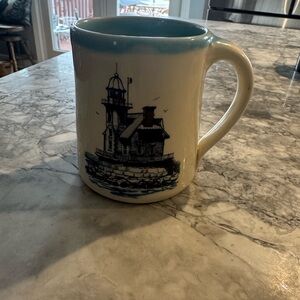 Coastal Lighthouse Ceramic Mug in Blue and Cream